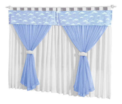 Cortina Nuvens Quarto Infantil Bebê 2mts X 1,70mts Cor Azul