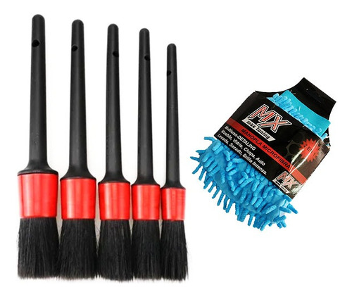 Kit 5 Brochas Pinceles Cepillo Detailing Auto + Microfibra