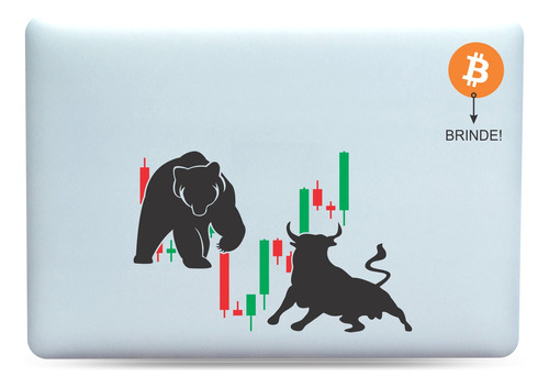 Adesivo Notebook Trader Touro Urso Candlestick + Brinde