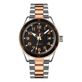 Reloj Hombre Seger 9232 Original Eeuu Lujoso Elegante Vestir Color De La Malla Plateado/rosa Metalizado Color Del Fondo Negro