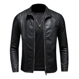 Chaqueta De Moto De Cuero De Moda Delgada Hombre Negra