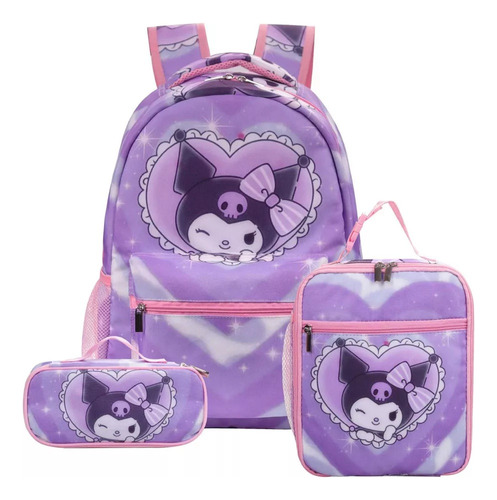 3pcs Kuromi Mochila Escolar Lonchera Lápices Bolsa Para