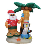 Papa Noel Y Pinguino Inflable De Navidad De 7 Pies Con Palme