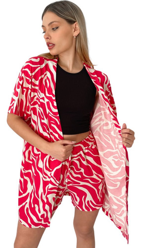 Kimono Estampado Conjunto Con Short Verano Para Mujer