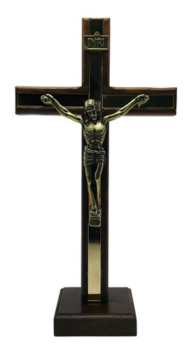 Crucifixo De Mesa E Parede São Bento Espelhado Madeira 25 Cm