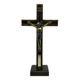 Crucifixo De Mesa E Parede São Bento Espelhado Madeira 25 Cm