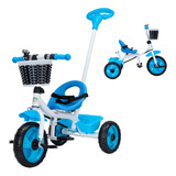 Triciclo Infantil 2 Em 1 Com Empurrador Pedal Passeio Motoca Cor Azul