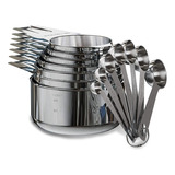 Juego De Tazas Y Cucharas Medidoras De Acero Inox., 14 Pzas