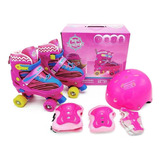 Patins Infantil Com Kit Proteção Menina Rosa Tam 34-37