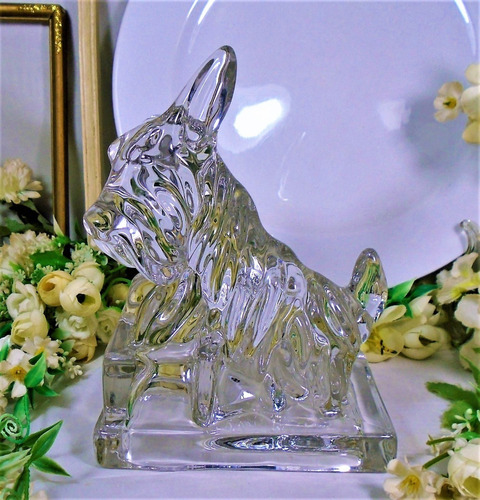 Cristal Figura De Perro Terrier Escoses Antiguo Impecable