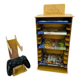 Porta 11 Jogos Físico + Controle Ps4 Gamer Laser Mdf Madeira