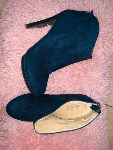 Zara Botas N 41.acolchadas,cómodas,gamuza Azul, Cierre Post