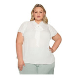 Blusa Blanca Elegante Cuello Con Lazo Manga Con Volante 5xl