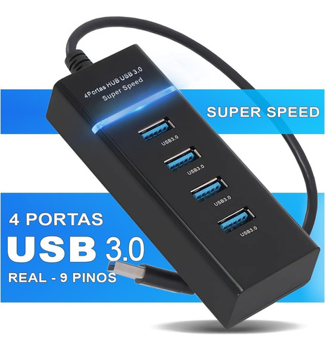 Hub Cabo Usb 3.0 Extensor 4 Portas High Speed Hd Pen Drive