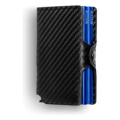 Billetera Walla Carbono Azul Cuero Fibra Protección Rfid Doble Slider
