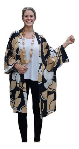 Kimono / Spolverino De Fibrana Estampado Amplio Talle Grande