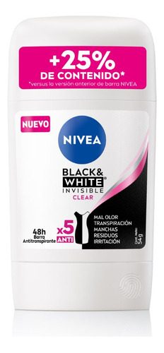 Desodorante Barra Nivea Black&white Clear Femenino 54g