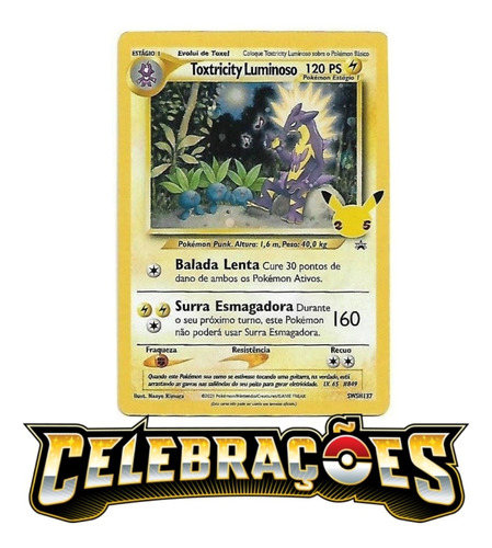 Carta Pokémon Toxtricity Luminoso Foil Celebrações Promo