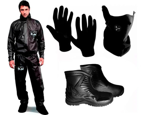 Traje Lluvia Pantaneiro + Botas + Guantes + Mascara Sti Moto