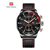 Reloj Cronógrafo Impermeable Mini Focus 6 Manecillas Color De La Correa Negro/rojo