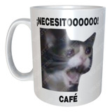 Taza Gato Llorando Meme Necesito Café M14nombreycajaregalo