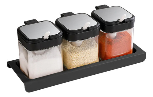 Tarro De Azúcar Para Condimentos Con Tapa Y Cuchara, 3 Uds
