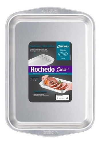 Assadeira Retangular Rochedo F3 Dura+ Polida 37,3x25,4x5,3cm Cor Cinza