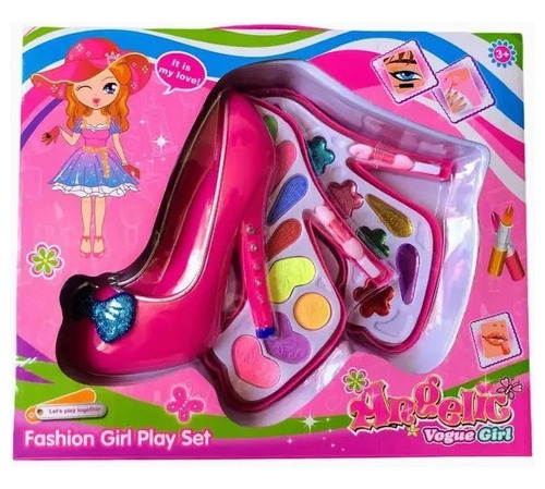 Kit Estojo Maquiagem Infantil Sapato Rosa Brinquedo Criança