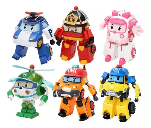 Kit 6 Carrinhos Robocar Poli Transformers Coleção Desenho