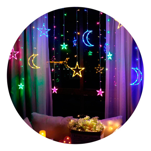 Cortina Led Estrellas Lunas Tira 3 Metros Multicolor 220v