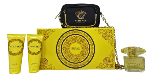 Versace Yellow Diamond Set De 4 Pz Con Bolso Para Mujer