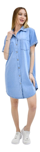 Vestido Camisero Jean Rigido Finito, Mangas Cortas T 4 A 6