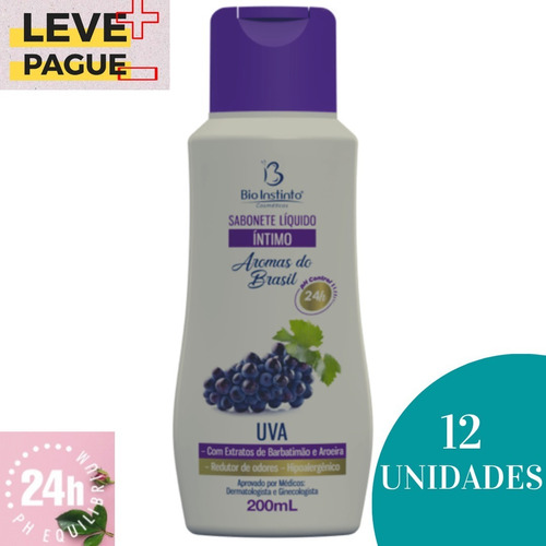 Kit 12 Sabonete Íntimo Uva 200ml Aromas Do Brasil Atacado