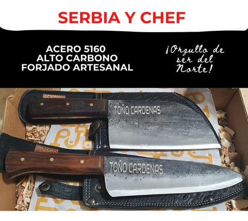 Set De Cuchillos Forjados Hacha Serbia Y Chef Acero 5160