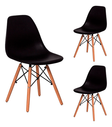 Kit 3 Cadeiras Charles Eames Wood Design Eiffel Várias Cores