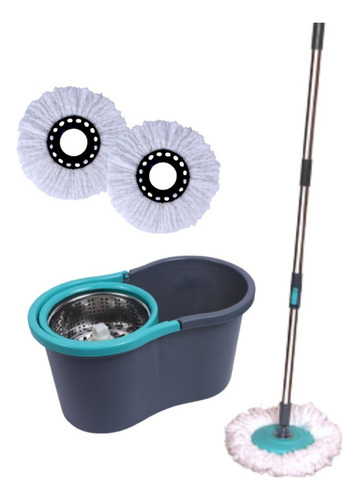 Balde Spin Mop Giratório Cesto Inox Esfregão + 2 Refil 