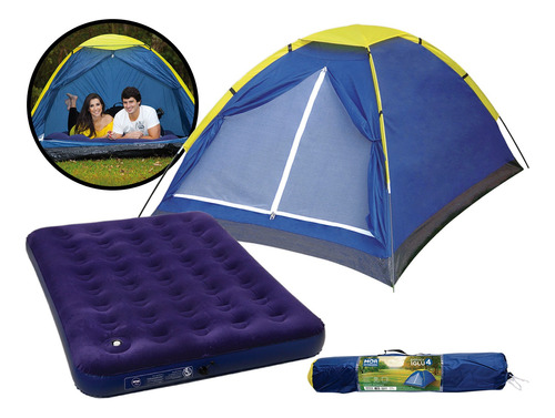 Kit Barraca Camping 3 Lugares C/ Colchão Casal Acampamento