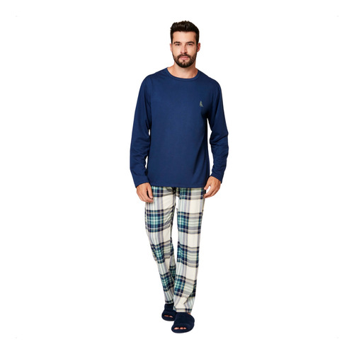 Pijama Masculino Inverno Moletinho Flanelado Fechado Longo