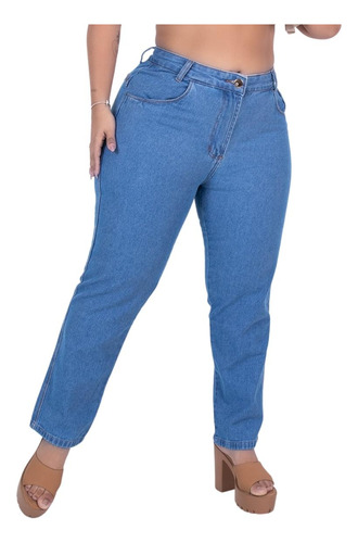 Calça Mom Jeans Plus Size Feminina Cintura Alta Casual