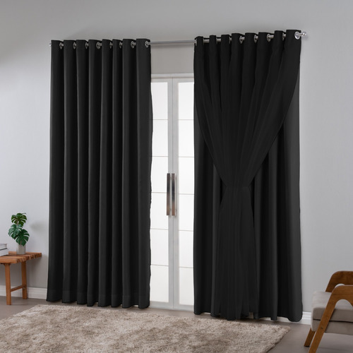 Cortina Tecido Blackoute Com Voil 5,00x2,20 Quarto Sala