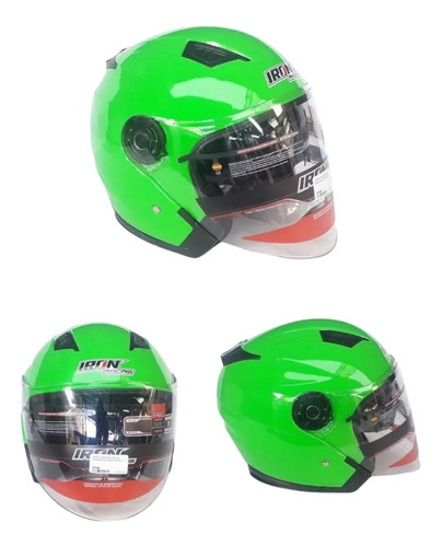 Casco Iron Racing 3/4 Doble Mica Varde Neon L (g799)