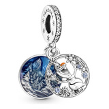 Charm Colgante Doble Olaf De Nieve De Frozen De Disney Color Plata