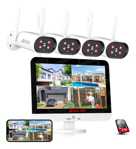 Anran Wifi Camaras De Seguridad 5mp Kit Audio, 1tb Y Monitor