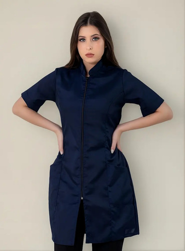 Jaleco Feminino Acinturado Oxford Manga Curta Gola Padre