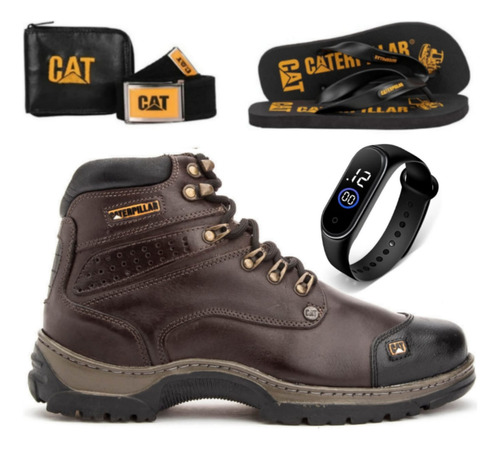 Kit Bota Cat Masculina Conforto Lançamento Trabalho +brindes