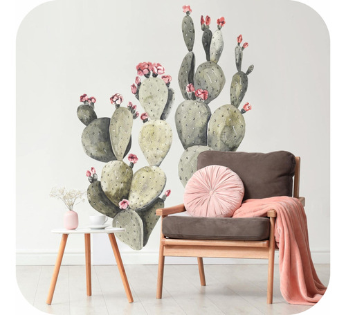 Vinilo Decorativo Pared Cactus Flores Silvestres En Acuarela