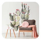 Vinilo Decorativo Pared Cactus Flores Silvestres En Acuarela