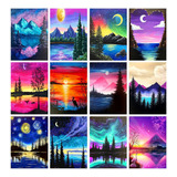 Pack X12 Kits De Pintura 5d Cuadros Paisajes De Noche 