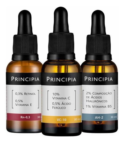 Kit 3 Séruns Principia Vitamina C + Retinol + Hialurônicos