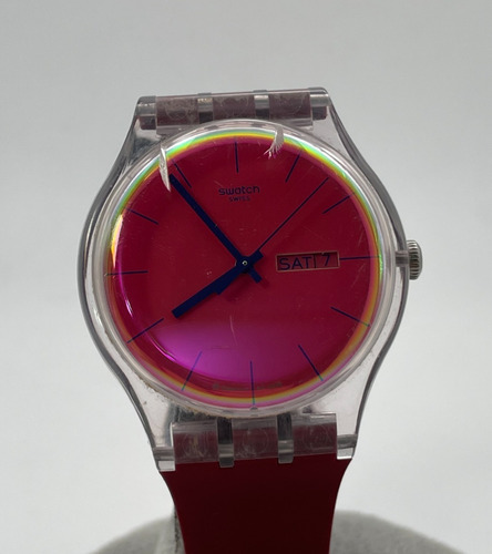 Reloj Swatch Cuarzo Rosado Usado Cristal Trizado